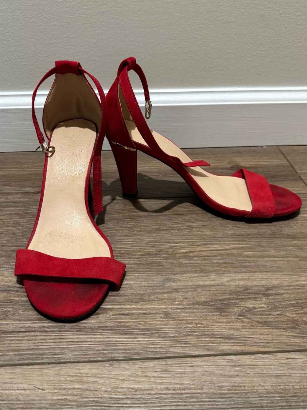 Red Suede Ankle-Strap High Heel Sandals